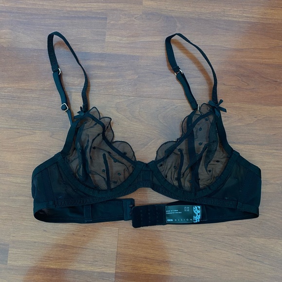 ASOS Swiss dot sheer scalloped black bra bralette - Picture 2 of 3